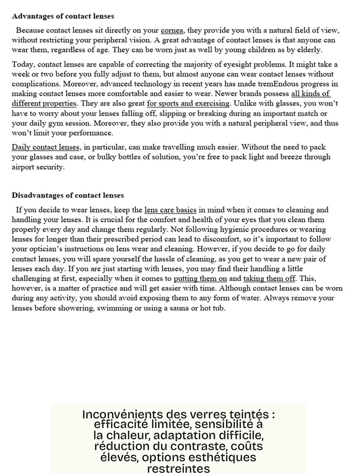 Inconvénients des verres teintés : efficacité limitée, sensibilité à la chaleur, adaptation difficile, réduction du contraste, coûts élevés, options esthétiques restreintes