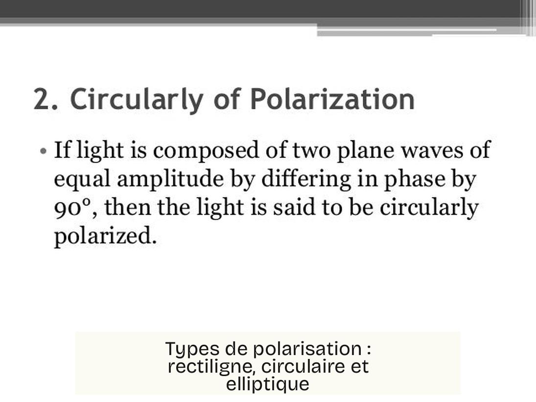 Types de polarisation : rectiligne, circulaire et elliptique