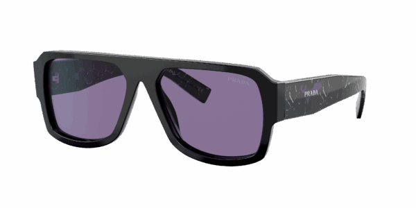 PRADA PR 22YS Noir - Lunette de Soleil de Luxe pour Homme - verres Effet miroir Violet Intérieur Argent