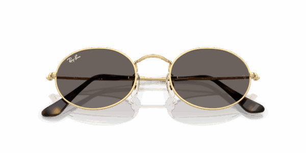 Ray-Ban Lunettes De Soleil Unisexe Oval Flat Lenses - Monture Doré Arista Verres Gris 51-21 – Image 3