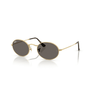 Ray-Ban Lunettes De Soleil Unisexe Oval Flat Lenses - Monture Doré Arista Verres Gris 51-21