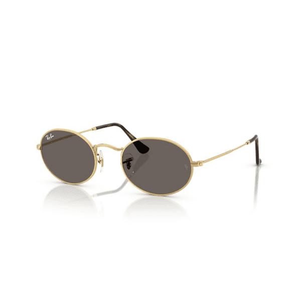 Ray-Ban Lunettes De Soleil Unisexe Oval Flat Lenses - Monture Doré Arista Verres Gris 51-21